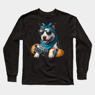 Funny Bull Terrier with Sunglasses Long Sleeve T-Shirt